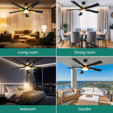 YITAHOME 60 Inch Ceiling Fan with Light and Remote, 5 Blades with Crystal Rod Design, Modern Chandelier Ceiling Fan with Reversible Quiet Motor, Indoor Ceiling Fan with 3 LED Colors, Black&Gold YITAHOME