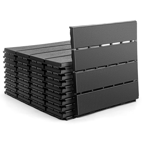 Interlocking Deck Tiles, 9 Pack Plastic Deck Tiles Outdoor Flooring Waterproof, 12"x12" Patio Flooring for Pool Porch Poolside Balcony Backyard Porch, Black GDHSWJ