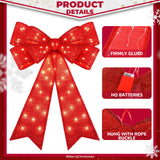 Liliful 2 Pcs 18 x 32 in LED Christmas Wreath Bows Extra Large Bows 72 LED Lights Wreath Huge Bow Door Wall Xmas Tree Top Decor for Indoor Outdoor Winter Xmas Party (Glitter) Liliful
