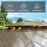 Domi 12' X 16' Hardtop Gazebo, Permanent Outdoor Gazebo with Polycarbonate Double Roof, Aluminum Gazebo Pavilion with Curtain and Net for Garden, Patio, Lawns, Deck, Backyard domi outdoor living