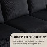 Karl home U-Shape Sectional Sofa Couch 111" Modern 4-Seat Sofa with Chaises Corduroy Fabric Upholstered Covertible Couch with Wood Grain Legs for Living Room, Reception Room, Apartment, Black Karl home