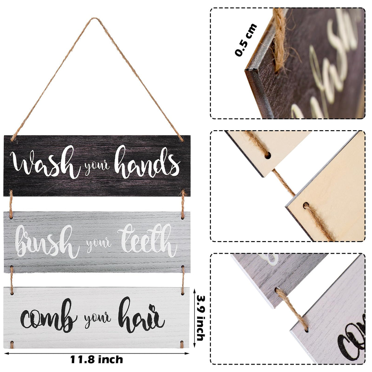 Jetec Bathroom Wall Decor Bath Rules Wall Art Sign Family Hanging Funny Wooden Hanging Sign Rustic Wood Decor for Home Bedroom Outdoor(Simple Pattern,Black, White, Gray) Jetec