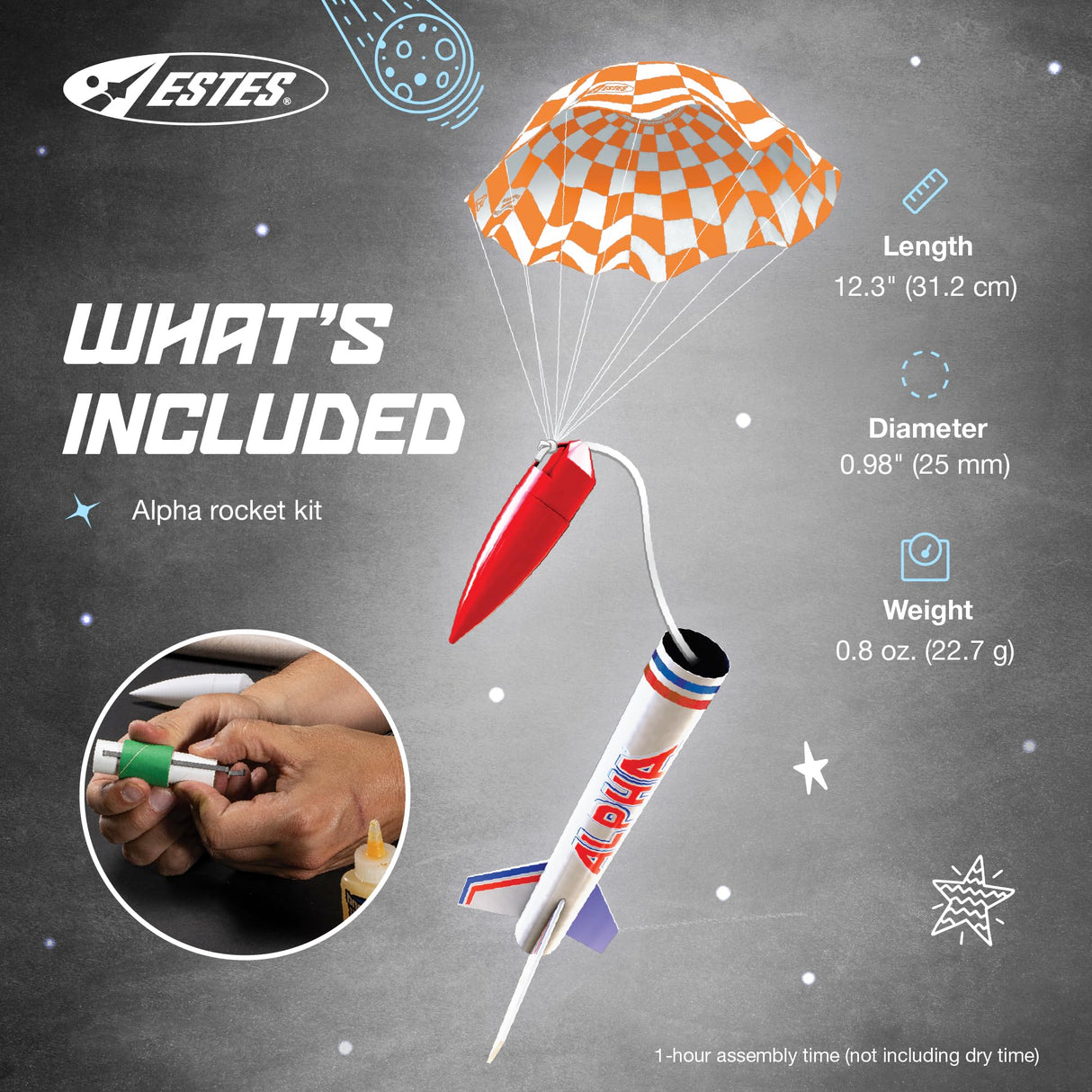Estes 1225 Alpha Rocket-Building Kit, Intermediate Flying-Rocket-Model Kit for Ages 10+ Estes
