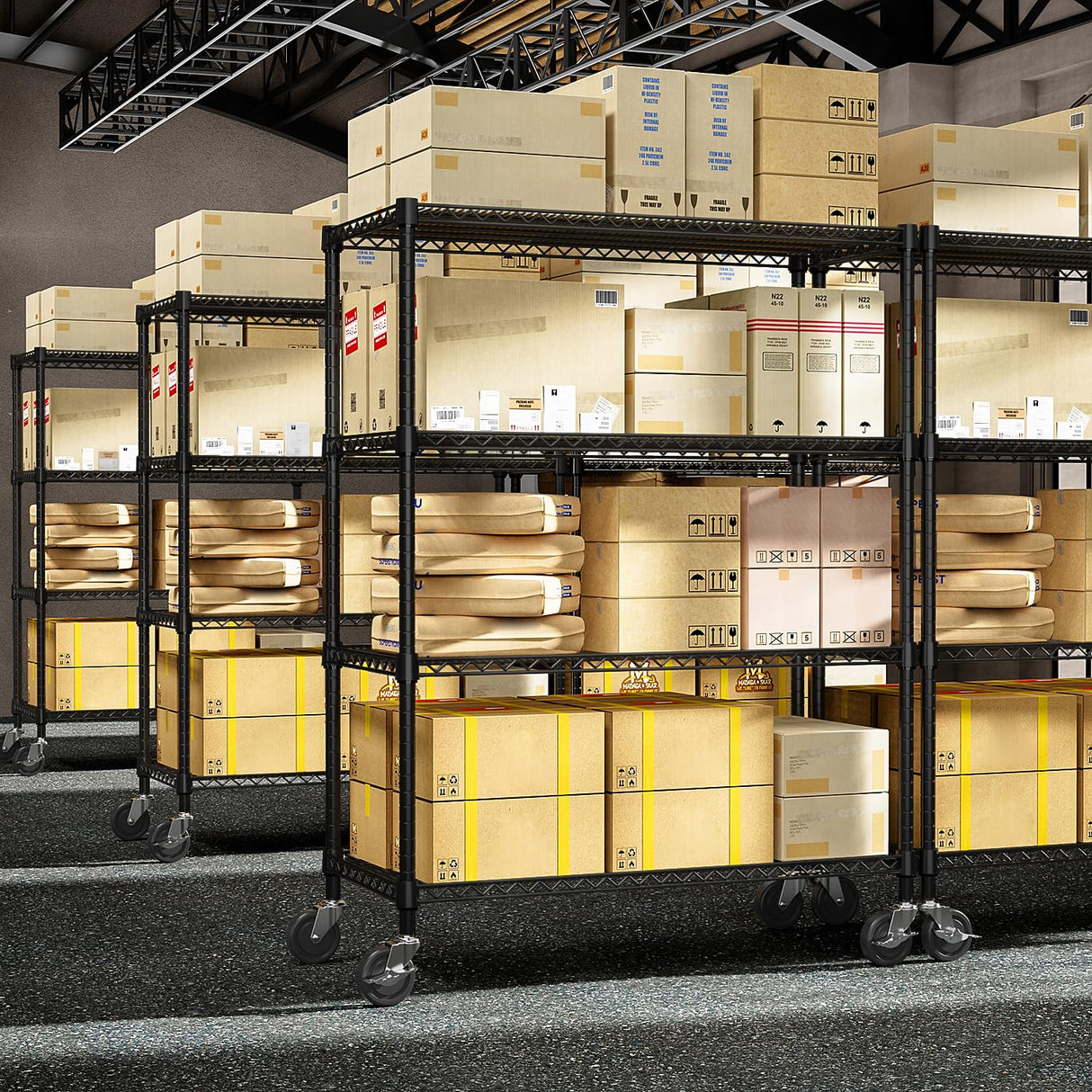 M MZG Industrial Metal 4 Tier Shelving for Garage, Pantry, Warehouse, Basement Utility Room, Storage Rack Metal Shelving Unit, Shelf Organizer, Black 23.6" D x 53.2" W x 73.6" H M MZG