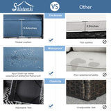 Shintenchi 3 Pieces Patio Furniture Set,All-Weather Rattan Patio Conversation Set,Outdoor Sectional Silver Wicker Patio Couch with Washable Cushions and Glass Coffee Table(Navy Blue) Shintenchi