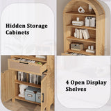 79" Tall Arched Bookcase with Storage, Mid Century Modern 6-Tier Cabinet with Door and Drawer, Arched Bookshelf with Open Display Shelf for Office Living Room (Natural, 79inch-Doors) Janmer Home
