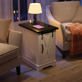 EnHomee End Tables with Charging Station,25" Farmhouse Wood Nightstand with Barn Door,Large Sofa Side Table with Adjustable Storage Shelf for Bedroom,Drawing Room,Hallway,Antique White EnHomee