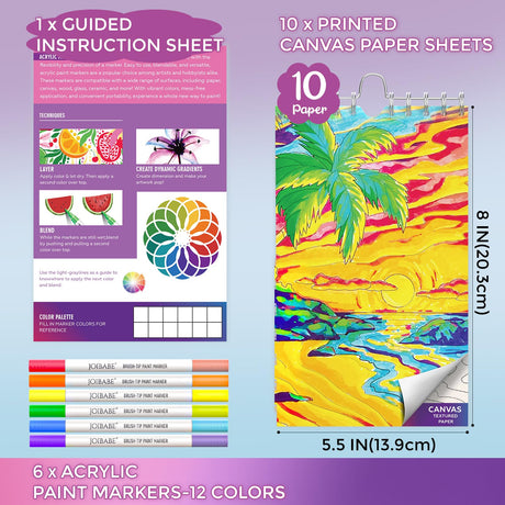 Joibabe Coloring Book Travel Set: 10 Sheets Coloring Paper & 6 Piece Dual-Tip 12 Color Acrylic Marker ，Spiral Binding，for Adults,Stress Relief Gifts,Enhance Aesthetic Appreciation，DIY Creative joibabe