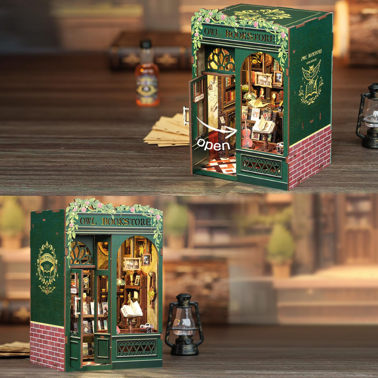 CUTEBEE Book Nook Kit - DIY Miniature House Kit for Adults, Teens and Beginners, Dollhouse Booknook Library Tiny House Bookshelf Decor 3D Wooden Puzzle, Gifts for Family, Friends (Owl Bookstore) CUTEBEE