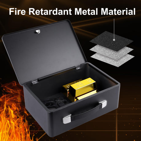 IUZIT Fireproof Document Box with Key Lock, Fire Resistant Safe Storge Box Security Chest for Valuables, Documents, Passport, Cash, Pistols, Exterior Size 12.7 x 8.7 x 4.6 Inch IUZIT