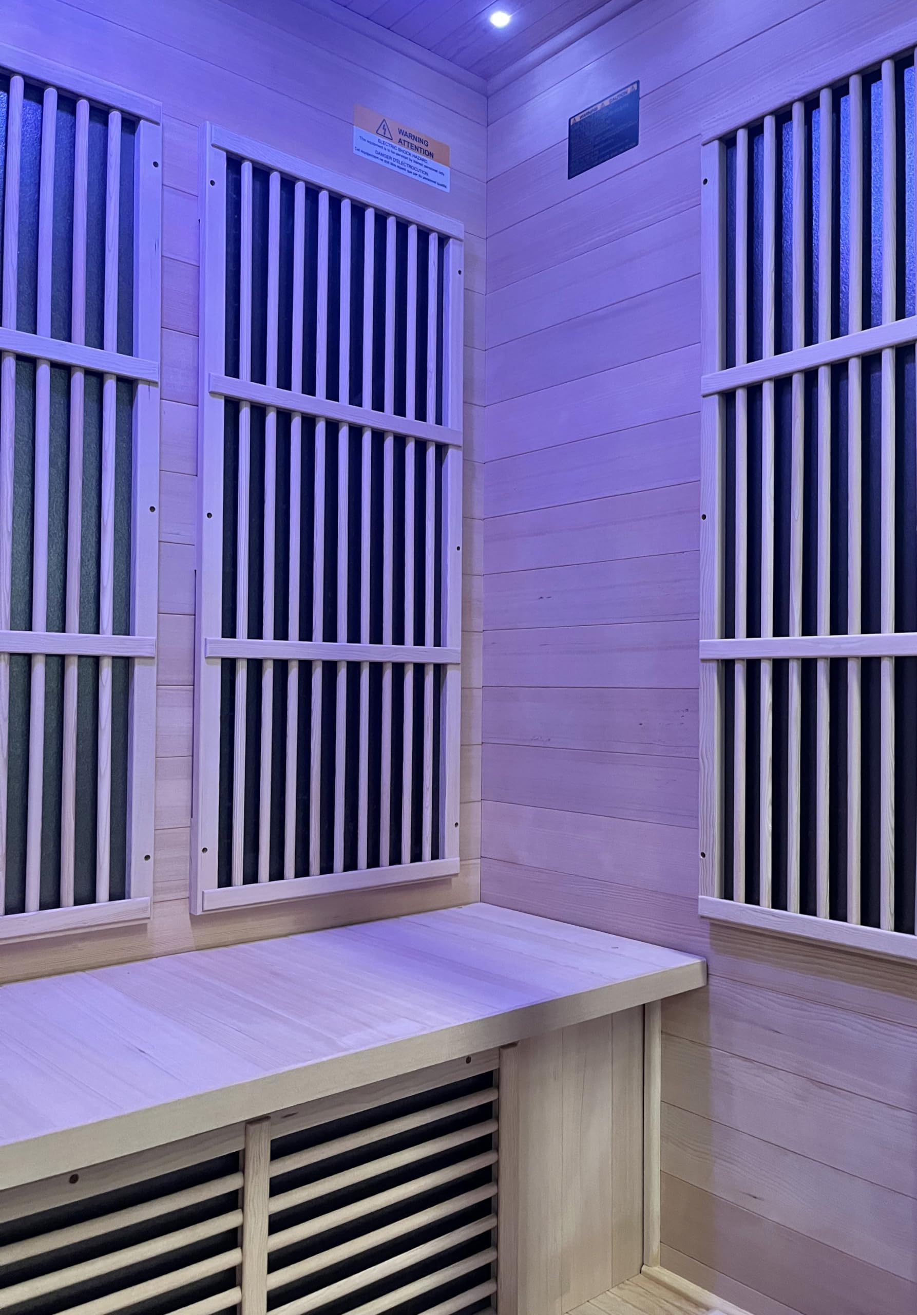 SteamSpa Home Sauna Room for 3 Person Hemlock Wooden Indoor Sauna Spa - Bluetooth Speaker, FM, Oxygen bar, Heating Plate, Three Colors Lanterns, Touch Control Panel Temperature - WoodArtSupply