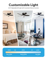 VONLUCE Ceiling Fans with Lights, 42 Inch Ceiling Fan and Remote, Full-spectrum LED Light, 3CCT, 6-Speeds Noiseless Reversible DC Motor, Modern Flush Mount Ceiling Fan for Farmhouse Bedroom Indoor VONLUCE