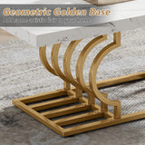 Tribesigns Modern Coffee Table, 47 Inch Faux Marble Cocktail Table with Geometric Frame, Rectangular Center Table Tea Table Accent Furniture for Living Room, Simple Assembly (White/Gold) Tribesigns