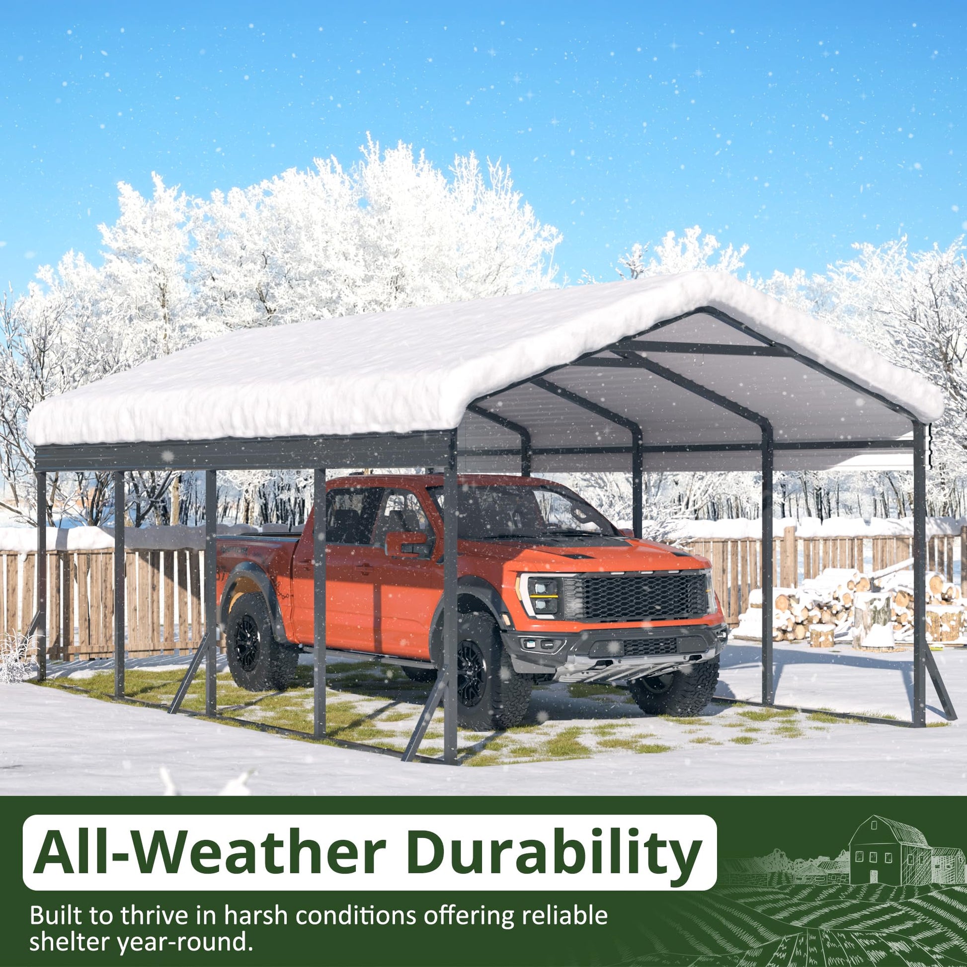 AIRWIRE Carport 12x20 FT Metal Carport with Reinforced Base Outdoor Heavy Duty Garage Galvanized Car Shelter for Pickup, Boat, Car and Tractors - WoodArtSupply