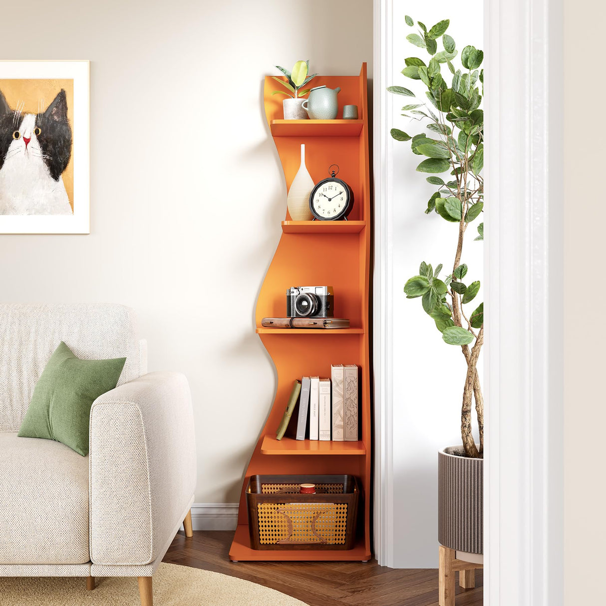 LITTLE TREE Small Corner Shelf, Modern 5-Tier Wall Corner Bookshelf, Stylish Bookcase Storage Rack for Small Space, Living Room, Bedroom LITTLE TREE