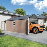 Breezestival 12x20ft Metal Carport Shed, Triple Door Outdoor Storage Building with Car Port Entry & Side Door, 700 cu ft Utility Shed with 11" Snow Load Capacity for Garden, Vehicle, Bike Storage Breezestival