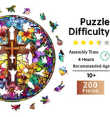 Jigfoxy Wooden Puzzles for Adults, Stained Glass Cross Wood Puzzles Adult, Unique Animal Shape Wooden Jigsaw Puzzles for Adults, Birthday Gifts for Puzzle Lovers, Family (M-11.4 * 11.4in-200pcs) Jigfoxy