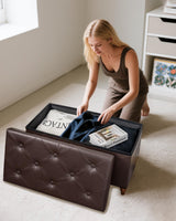 GLAXYFUR 30 Inches Storage Ottoman Bench with Wooden Legs, Faux Leather Folding Ottoman Foot Rest, Storage Bench for Living Room, Hallway & Bedroom, Upgrade Large Capacity (Engineered Wood, Brown) GLAXYFUR