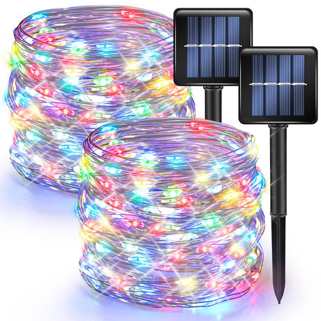 Dazzle Bright 2 Pack Solar String Lights Outdoor, Total 80FT 240LED Solar Powered Waterproof Fairy Lights 8 Modes, Copper Wire Lights for Christmas Patio Party Tree Yard Decoration (Multi-Colored) Dazzle Bright