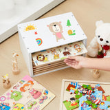 Sintuff Puzzle Holder Rack Wooden Jigsaw Organizer Layered Puzzle Storage Box Shelf Storage Case Holds 12 Puzzles for Craft Collection Lovers Accessories Sintuff