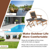 Tangkula Patio Lounge Chair and Side Table Set, Acacia Wood Wicker Folding Table and Armrest Chair with Retractable Ottoman, Outdoor Chaise Lounger for Garden, Backyard, Poolside, Balcony Tangkula