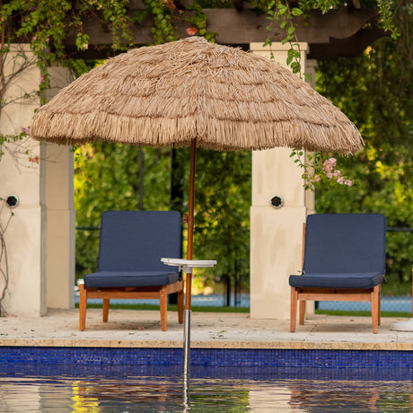 AMMSUN 7.5ft Hula Thatched Tiki Patio Beach Umbrella Hawaiian Style 10 Ribs UPF 50+ with Tilt Carry Bag for Outdoor Tiki Bar, Tropical Palapa, Patio Garden Beach Pool Backyard Natural Color AMMSUN