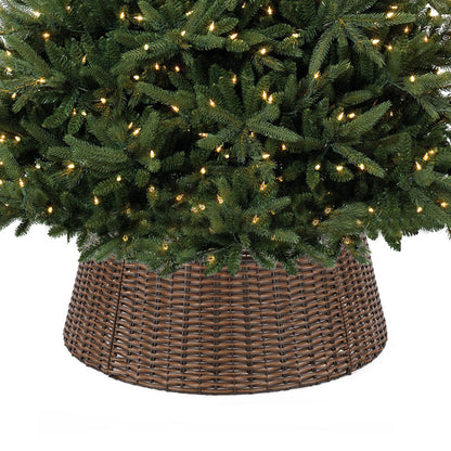 Christmas Tree Collar, 23’’ D Handmade Artificial Rattan Wicker Christmas Stand Tree Collar Basket Base Cover for Holiday Decoration