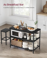 VASAGLE Kitchen Island with 3 Shelves, 47.2 Inches Width Kitchen Shelf with Large Worktop, Stable Steel Structure, Industrial, Easy to Assemble, Ebonised Oak and Black UKKI001B42 VASAGLE