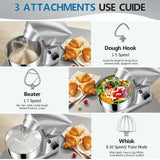 Facelle Stand Mixer, 10-Speed 6QT Kitchen Electric Mixer, Tilt-Head Food Mixer with Beater, Dough Hook, Wire Whip and Egg Separator, scraper for Most Home Cooks - Silver Facelle