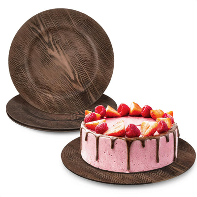 13'' Round Plastic Wood Charger Plates Set of 4 Chargers In Bulk Rustic Wood Round Table Charger Wedding Party Chargers Plate Set for 4 - 13 inch Rustic Kitchen Wood Plate Charger Wedding Table Decor