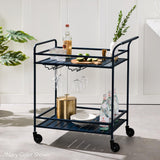 Best Choice Products Outdoor Mobile Patio Bar Cart, Home Bar Serving Cart, BBQ Side Table w/ 2 Tier Storage, Wine Rack, Lockable Wheels - Black Best Choice Products