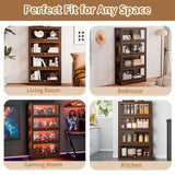 BONITURE Display Cabinet with Acrylic Glass Doors,4-Tiers Curio Cabinet with LED Lighting for Collectibles, Collectibles Toy Organizers Rack & Display Shelf Display Case Storage Cabinet, Walnut BONITURE