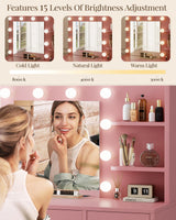 LIVELYGLOW Vanity with Lights, Makeup Vanity with Mirror, 3 Lighting Modes, for Bedroom, Pink LIVELYGLOW
