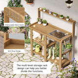 ONBRILL Potting Bench, Outdoor Potting Bench Table with Removable Sink, HDPS Potting Benches for Outside, Garden Table with Storage Shelves & 4 Side Hooks, No Rot, No Fade, No Break, 360lbs Capacity ONBRILL