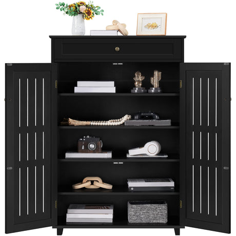 Yaheetech Storage Cabinet Floor Storage Organizer Wooden Cabinet with Drawer 2 Doors for Entryway Living Room Furniture Black Yaheetech