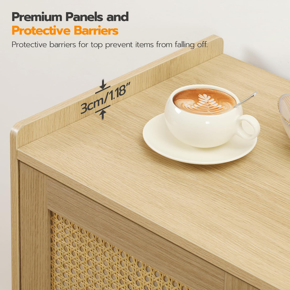 HOOBRO Buffet Cabinet with Power Outlet, 47.2" Kitchen Sideboard Storage Cabinet & LED Light, Rattan Decor Doors, Accent Cabinet Coffee Bar Cabinet Console Table for Hallway Entry, Natural NL120UDCB01 HOOBRO