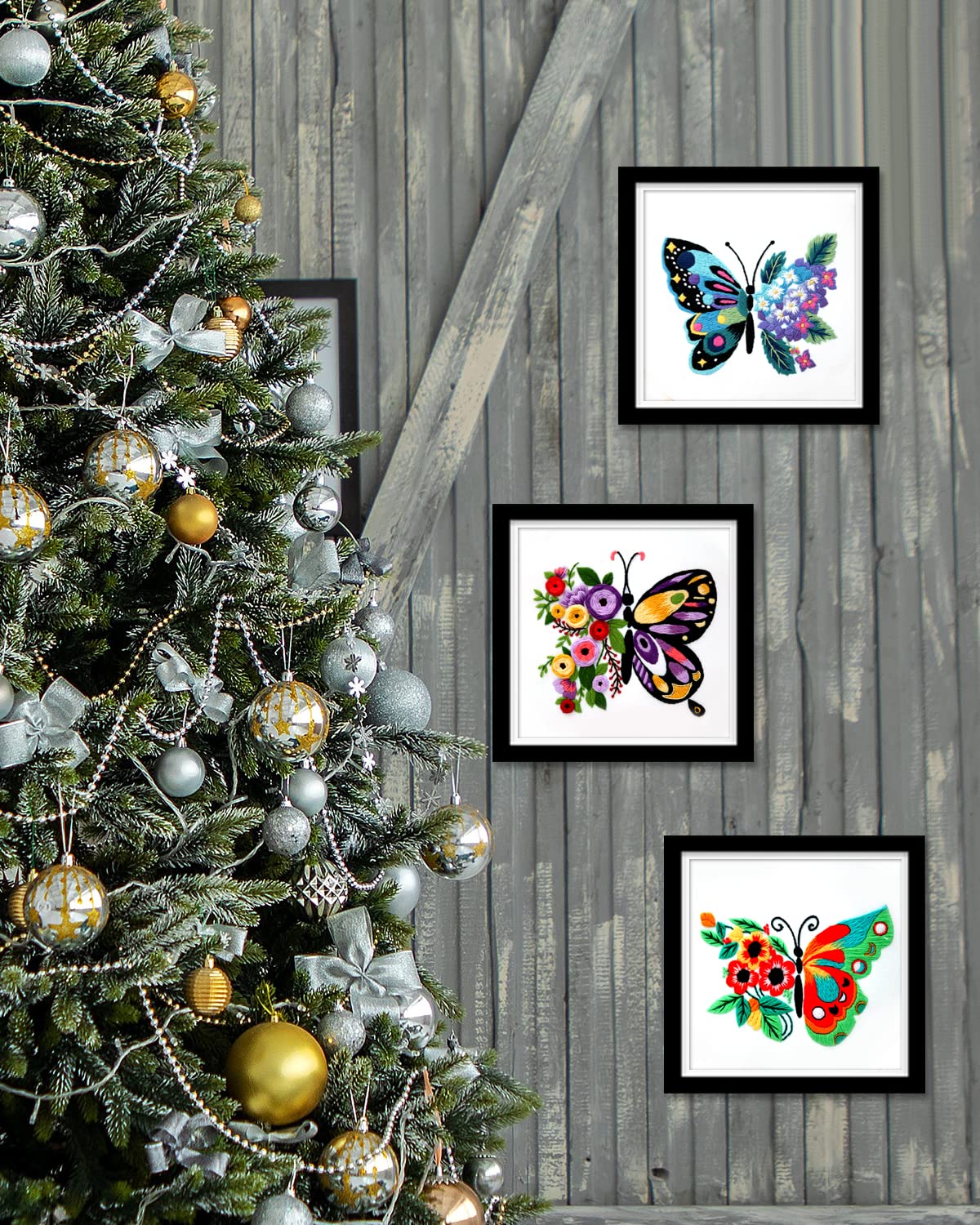 TINDTOP 3 Sets Embroidery Stitch Practice kit, Butterfly Flower Embroidery Kit for Beginners Include Cloth Hoops Threads for Craft Lover Hand Stitch with Embroidery Skill Techniques TINDTOP