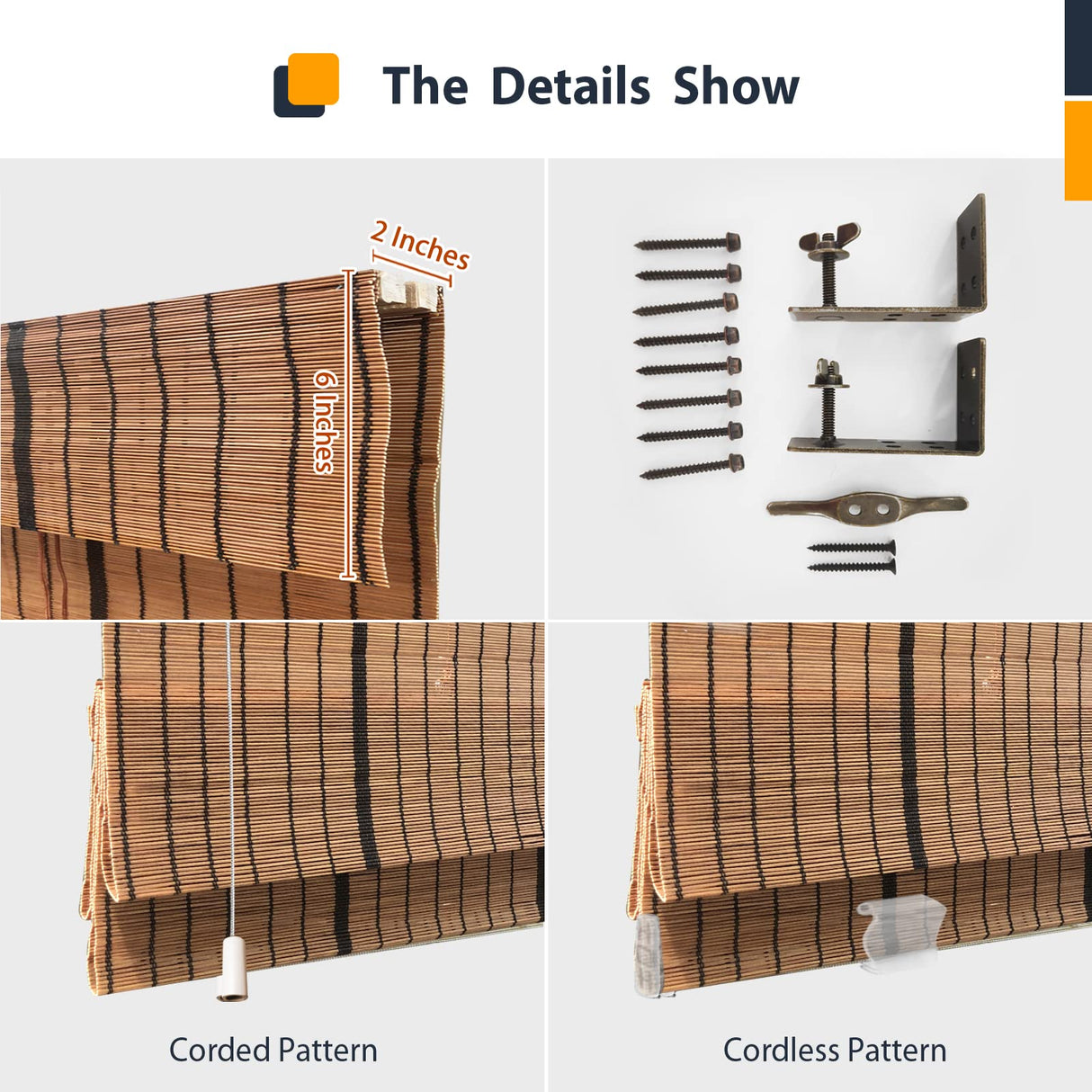 Blackout Cordless Bamboo Roman Shades with Lining - Custom Natural Window Blinds in Pattern 1 HousCa