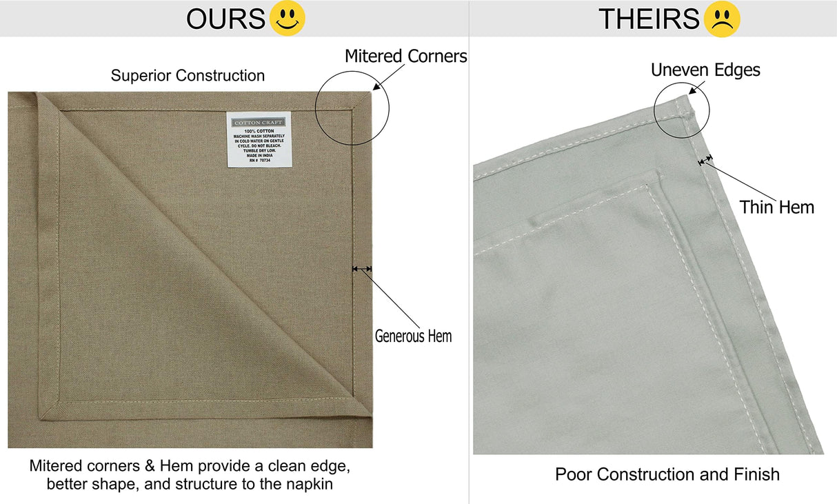 COTTON CRAFT White Dinner Napkins - Set of 24 Classic Twill Pure Cotton Soft Cloth Napkins - Durable Washable Reusable Napkin - Everyday Table Napkin - Restaurant Wedding Party Gift - 17 x 17 inches COTTON CRAFT