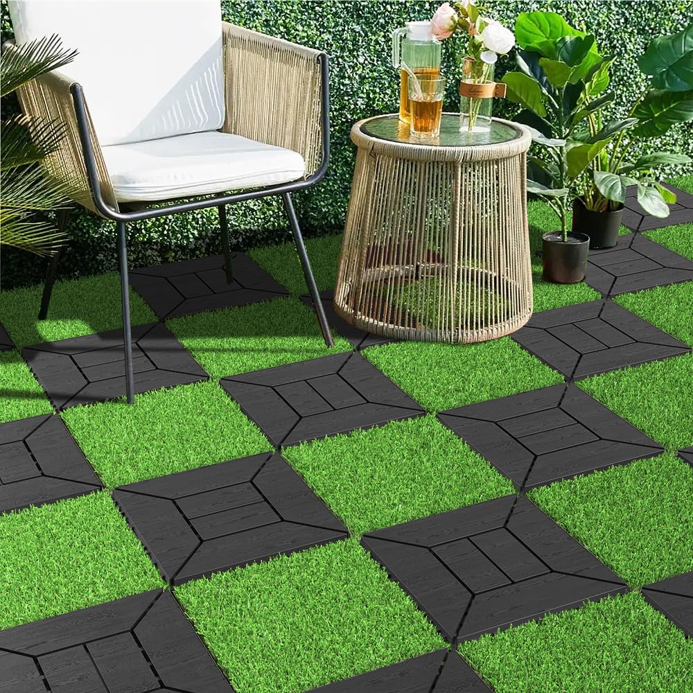 Plastic Interlocking Deck Tiles Waterproof 12x12'' Exstra Long Patio Flooring 44 sqft Outdoor Deck Tiles for All Weather Use - Balcony, Backyard, Indoor & Outdoor ZUGELAN