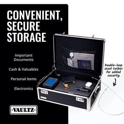 Vaultz Storage Lock Box - 6.5 x 23 x 13.5 Inch - Secure Dorm Storage Trunk with Combination Lock - Ideal Briefcase, Medicine Box, and Personal Item Lock Box - Store Cash, Laptop - Black/Silver