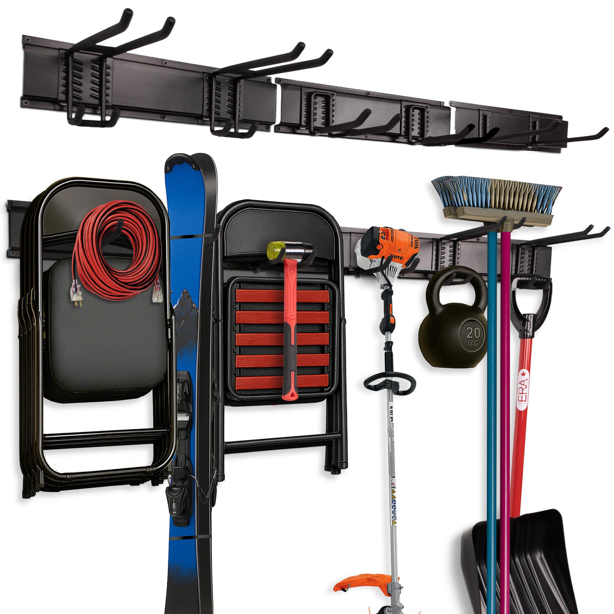 NINE FORTY Garage Tool Organizer Wall Mount - 49.5 Inches, 16" Stud Spacing, 440 LBS. Sturdy Rubber Coated Garden Tool Organizer and Storage Rack with Adjustable Hooks NINE FORTY