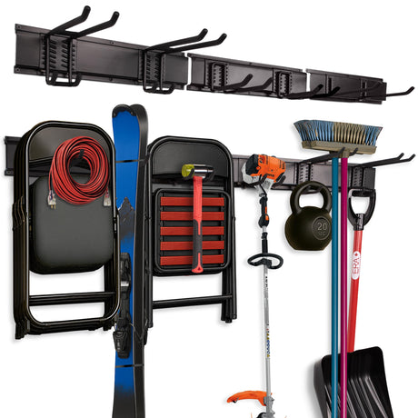 NINE FORTY Garage Tool Organizer Wall Mount - 49.5 Inches, 16" Stud Spacing, 440 LBS. Sturdy Rubber Coated Garden Tool Organizer and Storage Rack with Adjustable Hooks NINE FORTY