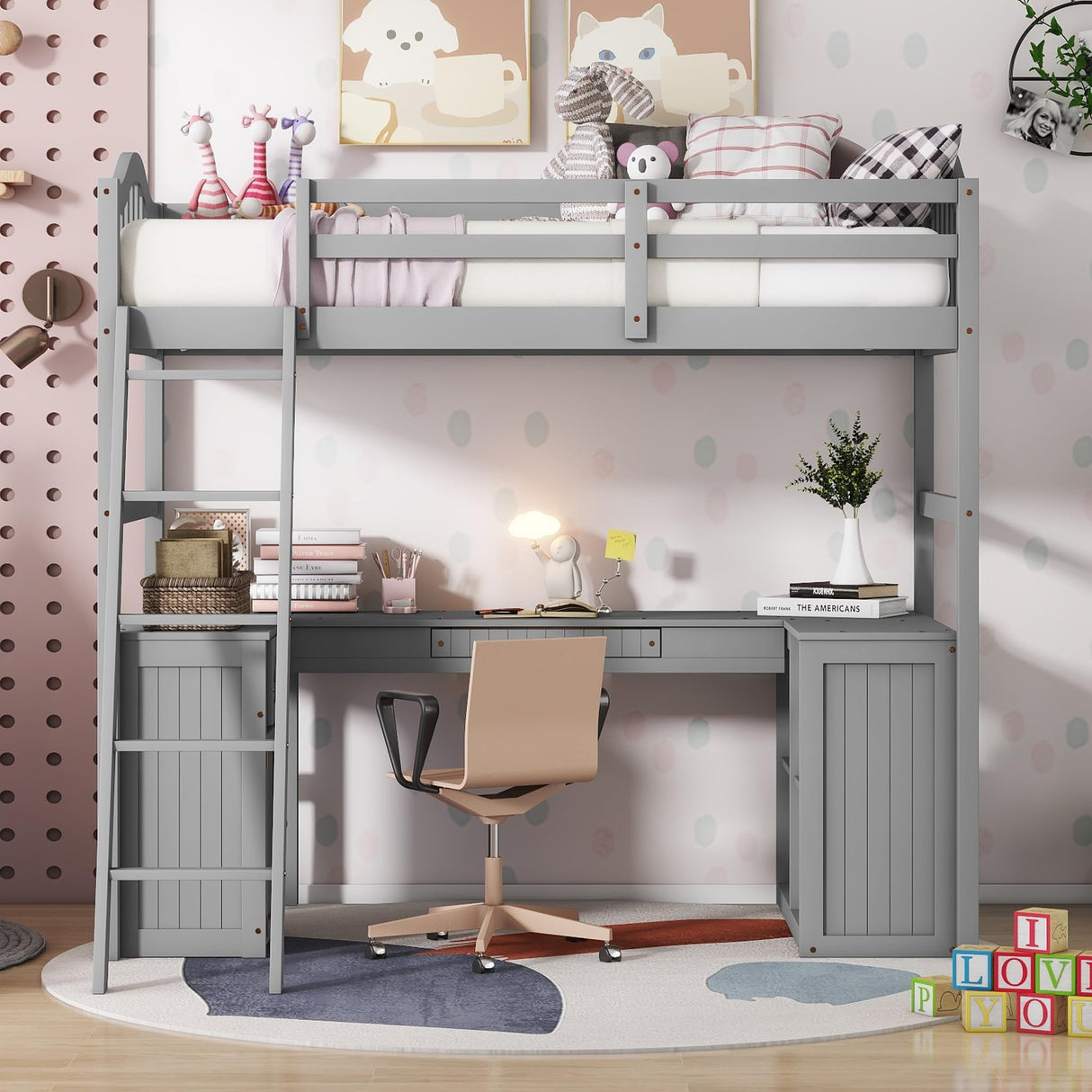 Harper & Bright Designs Grey Twin Size Loft Bed with Integrated Desk, Drawers, and Storage Solutions for Kids and Teens Harper & Bright Designs