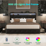 LARMACE Queen Size Bed Frame with Storage & LED Lights & USB Charging Station, Velvet Upholstered Platform Bed with Headboard and 4 Drawers, No Box Spring Needed, Easy Assembly, Black LARMACE