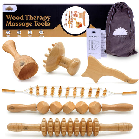 Nuddspa Wood Therapy Massage Tools 6-in-1, Lymphatic Drainage Massager, Maderoterapia Kit - Anti Cellulite Complete Body Sculpting Tools for Total Relaxation & Relief - Massager Tool for Anti Aging Nuddspa
