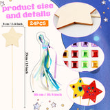 72 Pcs Unfinished Star Princess Fairy Wands Kit Make Your Own Princess Wand DIY Art Craft Magical Wand Include 24 Star Wooden Fairy Wands 12 Gem Stickers 24 Ribbons 12 Markers for Kids Party Supplies Feradny