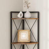 Cerlyunzan 5 Tier Corner Shelf Stand, 64" H Tall Industrial Corner Bookshelf for Living Room Decor, Metal Corner Shelf, Plant Stand Display Shelf for Bedroom, Bathroom, Small Space, Rustic Brown Cerlyunzan