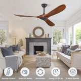ABZ 60" Ceiling Fans Without Lights, 60 Inch Outdoor Ceiling Fans no Light, 3 Blade Solid Wood Ceiling Fan with Remote Control for Patios Living Room Bedroom Porch ABZ