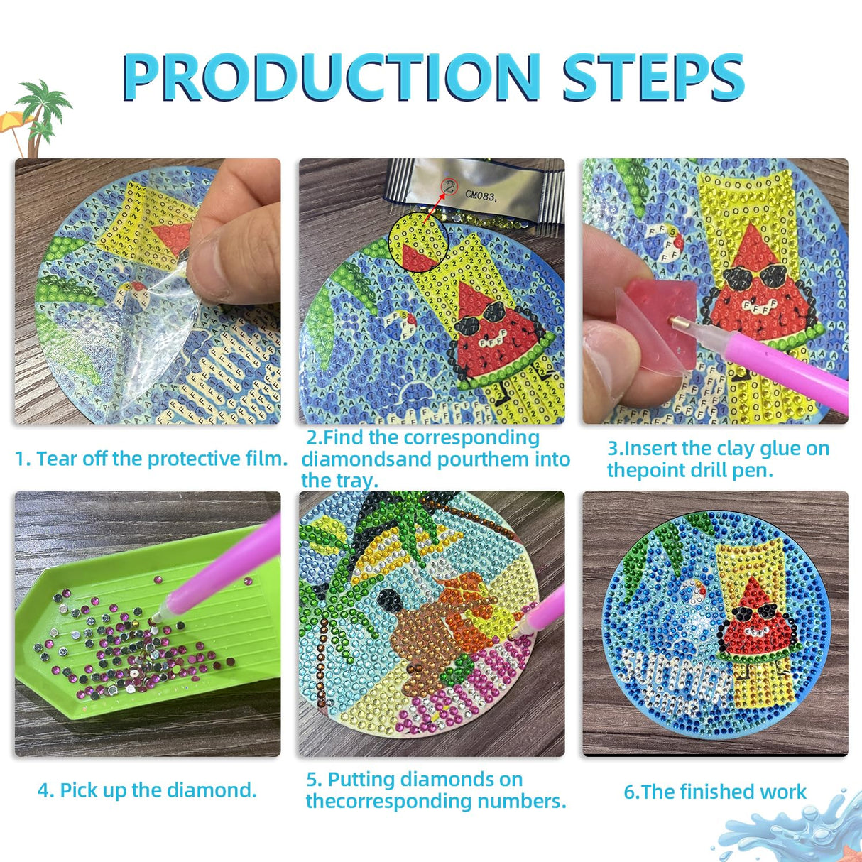8 PCS Diamond Painting Coasters with Holder, DIY Craft Kit, Tropical Summer Theme, Diamond Painting Kit for Adults, Kids & Beginners Generic